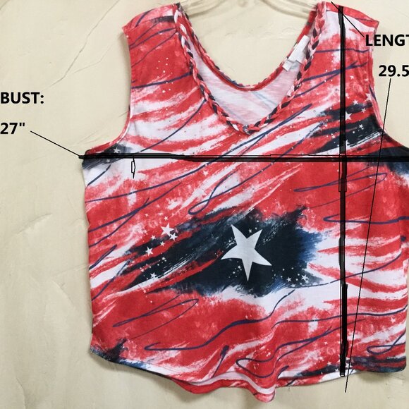Juniper + Lime Women Sz 2X Patriotic V-neck tank top Knit red white blue Stretch - Picture 4 of 6